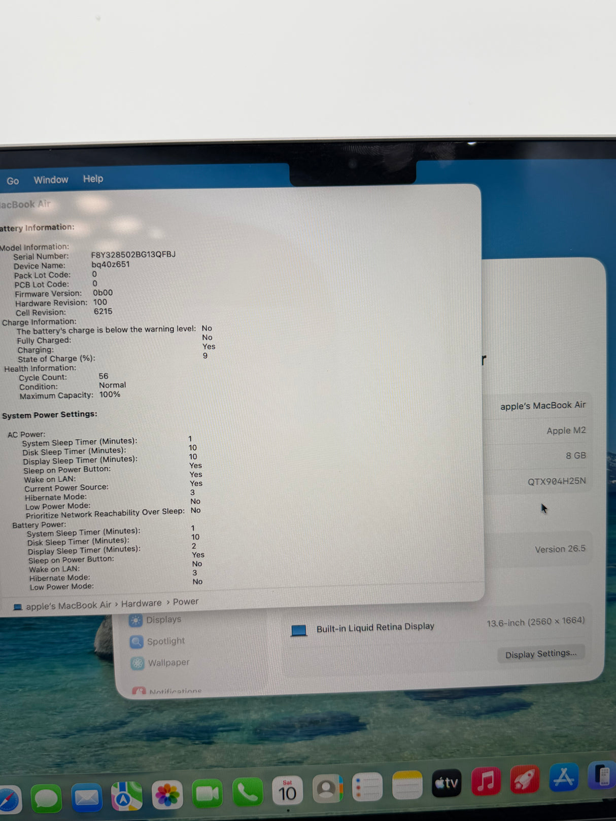 Apple 13” MacBook Air M2 Chip 8GB Ram 256SSD